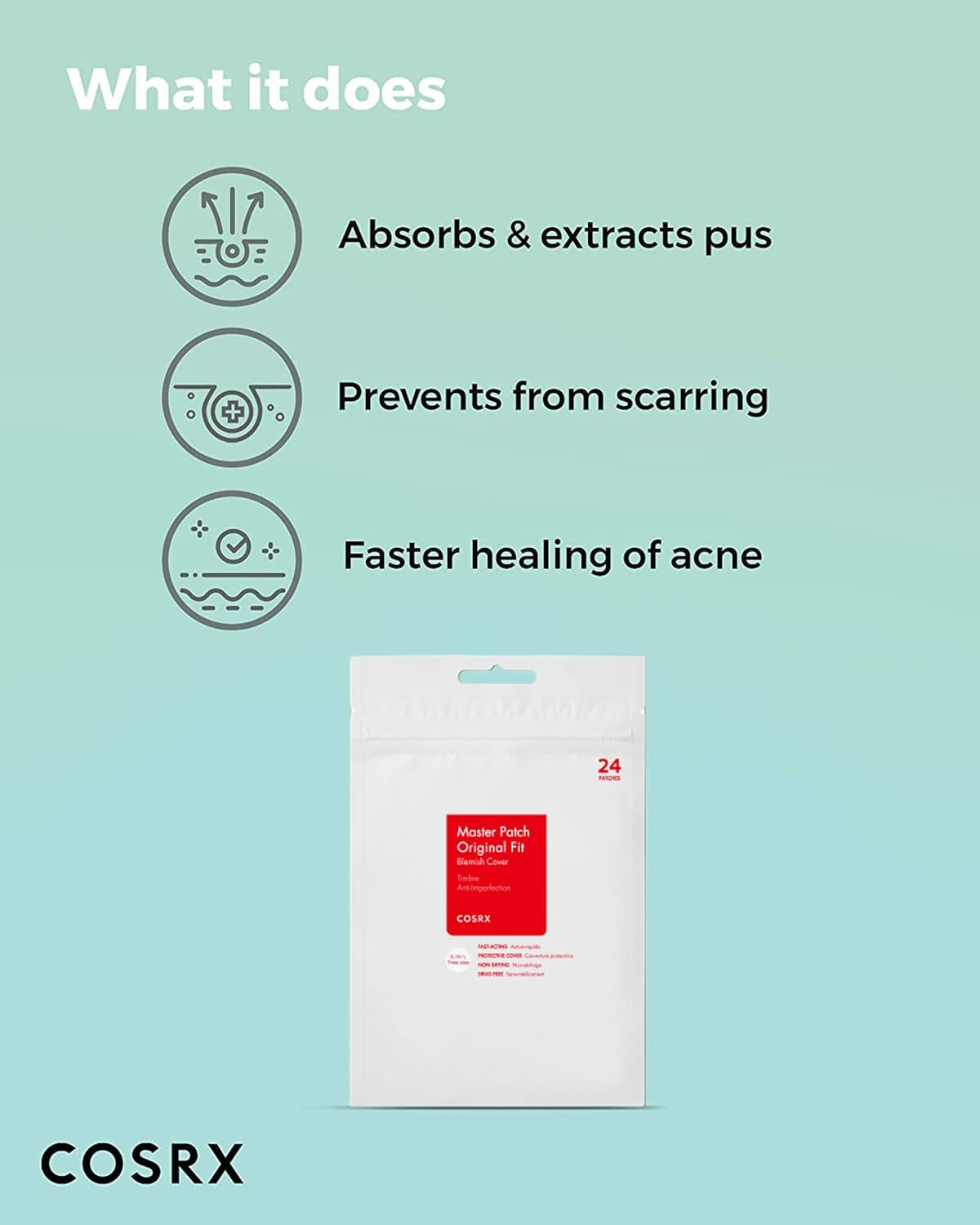 Acne Pimple Patches Absorbing Hydrocolloid Original 3 Size Patches for Blemishes and Zits Cover, Absorbs Zits & Blemish, Spot Stickers for Face and Body, Korean Skin Care (96 Count)