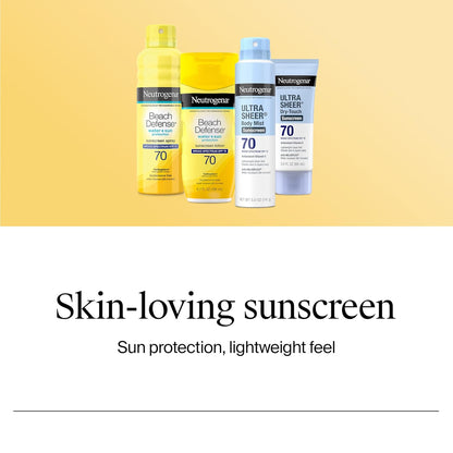 Neutrogena Beach Defense Sunscreen Lotion SPF 70 Broad Spectrum UVA UVB Protection Lightweight Water Resistant up to 80 Minutes Beach-Strength Sun Protection for Whole Family, 6.7 Fl Oz